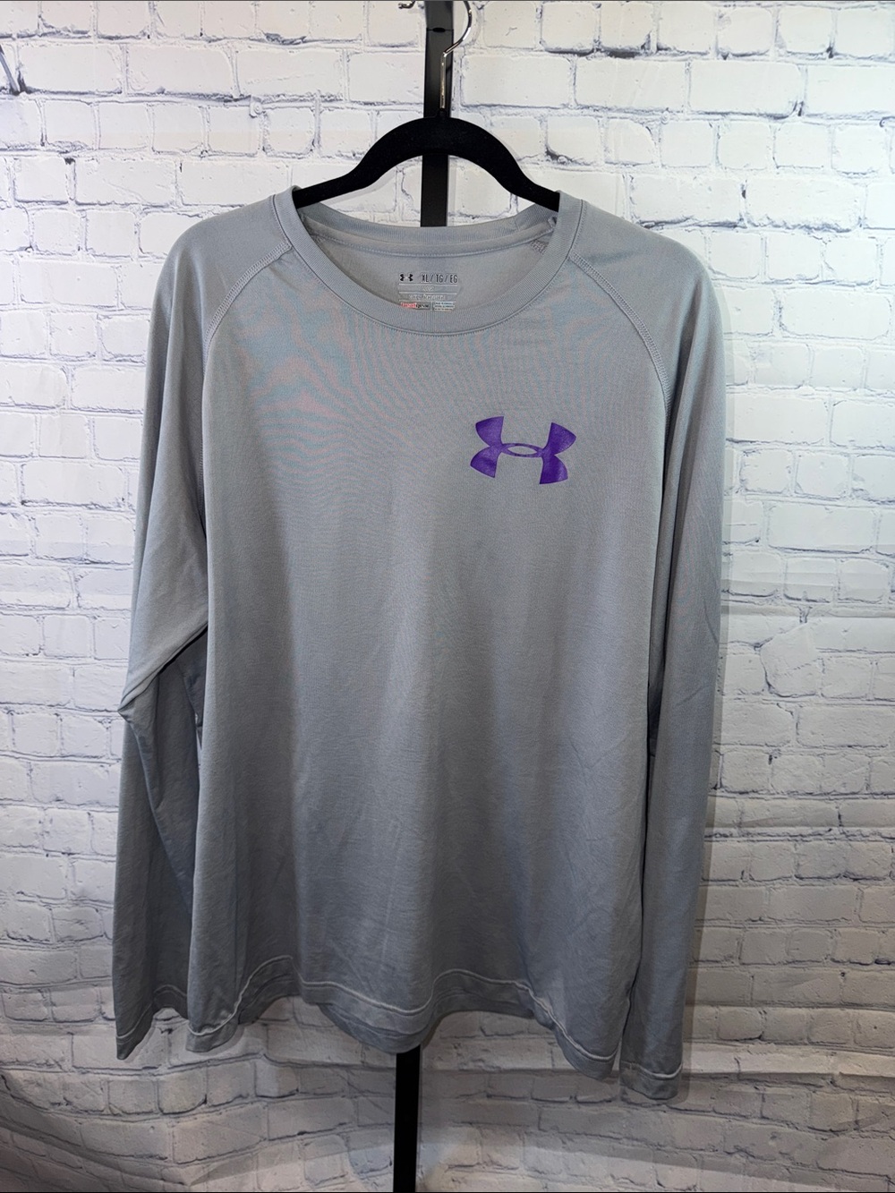 Under Armour Men's Long Sleeve Performance Top - Light Gray with Purple Logo